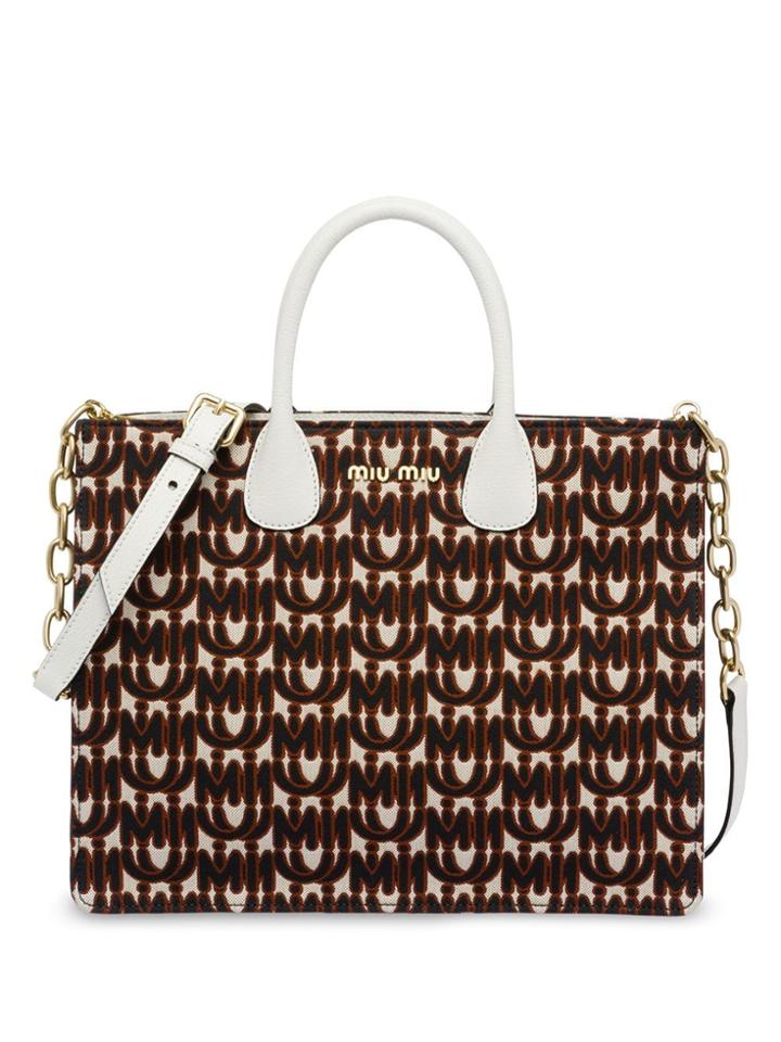 Miu Miu Jacquard Logo Tote Bag - White