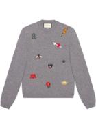 Gucci Embroidered Wool Knit Sweater - Grey