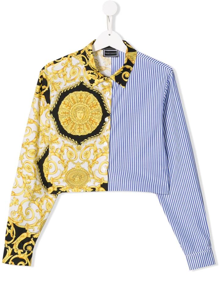 Young Versace Teen Baroque And Striped Shirt - Blue
