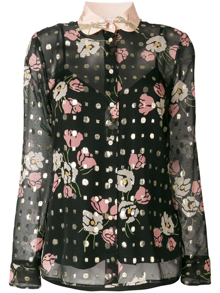 Red Valentino Semi-sheer Floral Print Shirt - Black