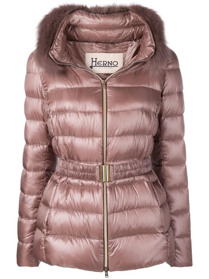 Herno Fur Trimmed Puffer Jacket - Pink