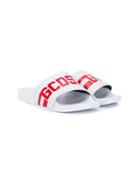Gcds Kids Logo Print Pool Slides - White