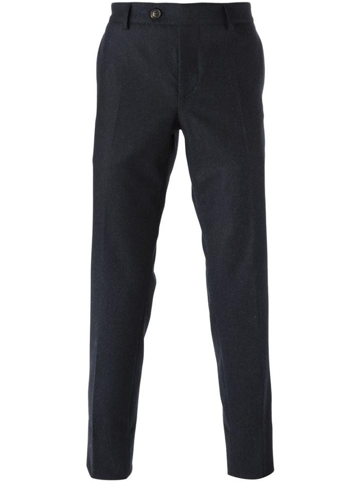 Brunello Cucinelli Tailored Slim Trousers, Men's, Size: 52, Blue, Cotton/acetate/cupro/wool