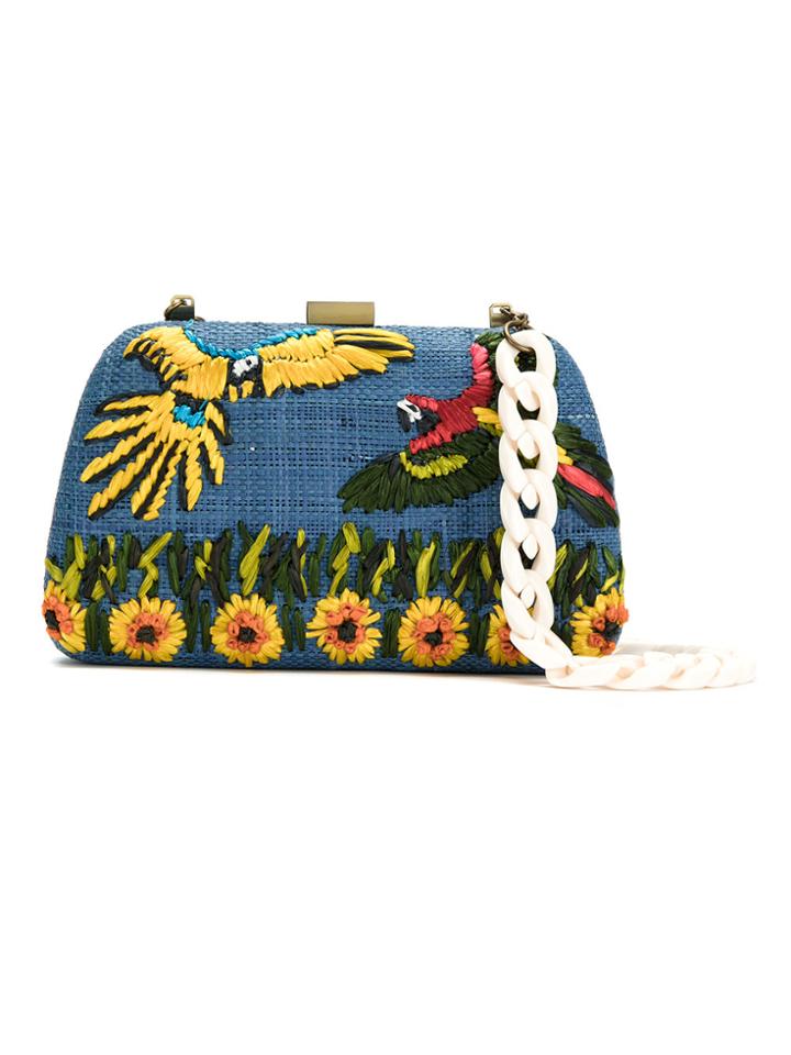 Serpui Embroidered Raffia Clutch - Blue