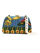 Serpui Embroidered Raffia Clutch - Blue