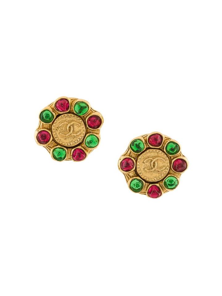 Chanel Vintage Gripoix Cc Clip On Earrings