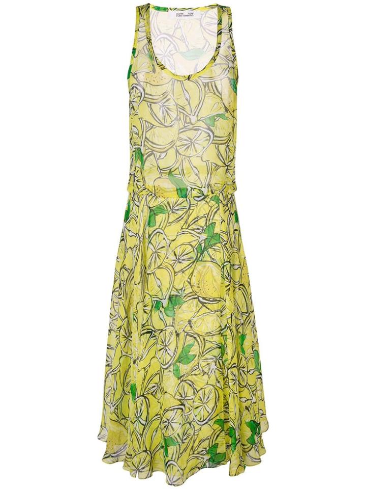 Dvf Diane Von Furstenberg Lemon Print Midi Dress - Yellow