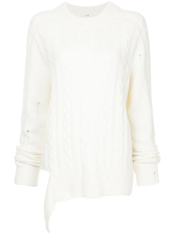 System Ripped Hem Knitted Sweater - White