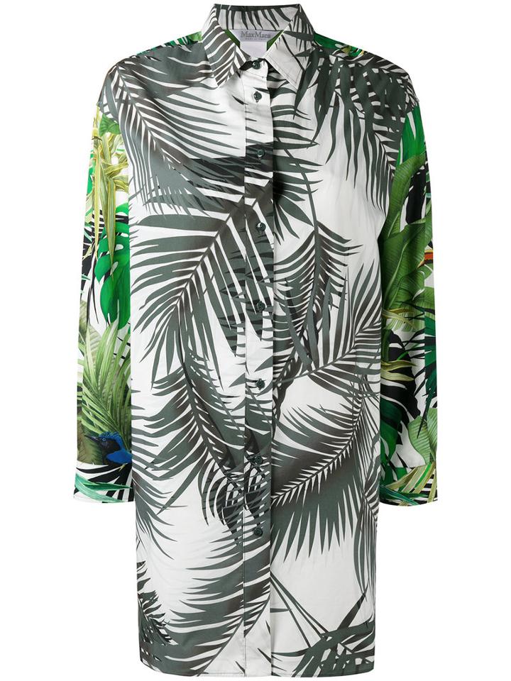 Max Mara - Leaves Print Elongated Shirt - Women - Cotton - 40, Green, Cotton