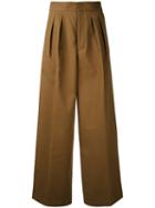 Estnation Pleated High-waisted Trousers, Women's, Size: 36, Brown, Cotton