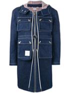 Thom Browne Hunting Washed Denim Cardigan Overcoat - Blue