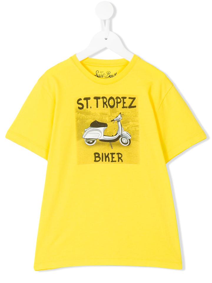 Mc2 Saint Barth Kids - Biker Print T-shirt - Kids - Cotton - 12 Yrs, Yellow/orange
