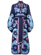 Yuliya Magdych Poppies Print Kimono Dress - Blue