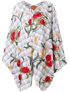 Ermanno Gallamini Flower Embroidered Checked Cape - White