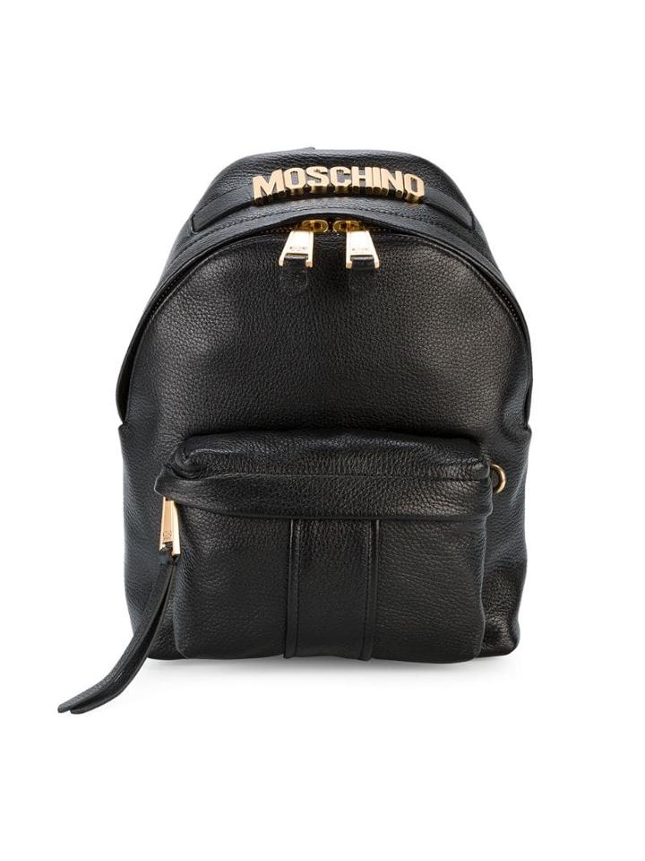 Moschino Black Logo Mini Leather Backpack