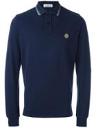 Stone Island Logo Patch Polo Shirt, Men's, Size: Medium, Blue, Cotton/spandex/elastane