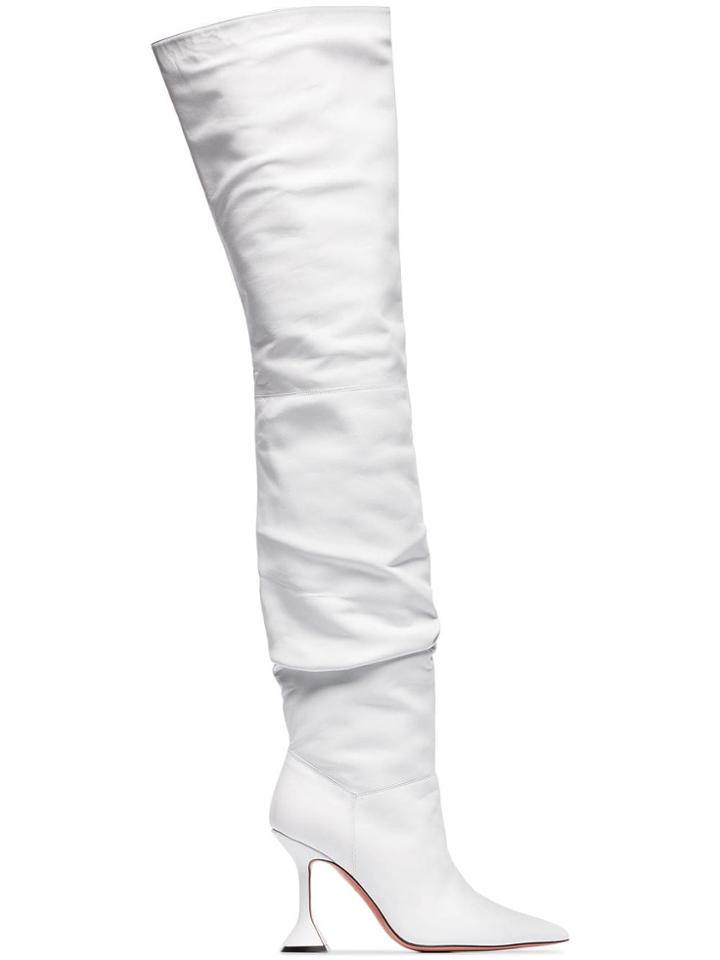 Amina Muaddi Olivia 95 Leather Over The Knee Boots - White