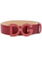 Dolce & Gabbana Crystal Embellished Logo Buckle Belt - Red