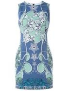 Versace Collection Baroque Print Mini Dress, Women's, Size: 46, Blue, Cotton/viscose/spandex/elastane/viscose