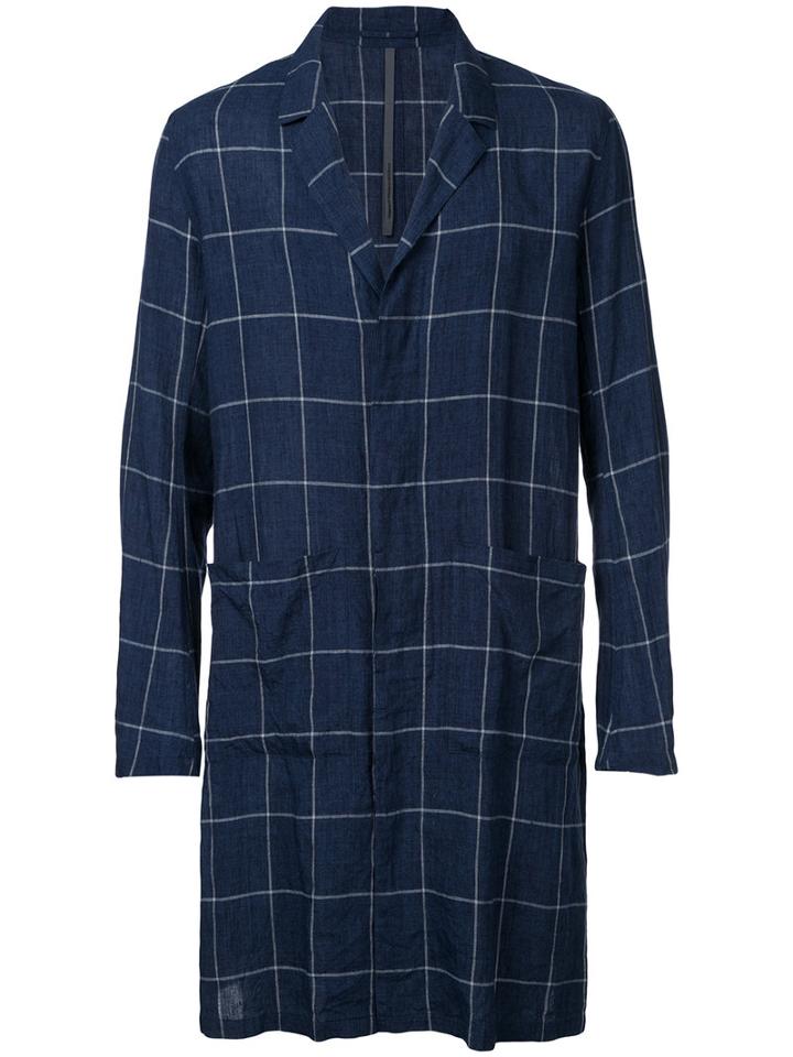 Kazuyuki Kumagai - Checked Single Breasted Coat - Men - Cotton/linen/flax - 3, Blue, Cotton/linen/flax
