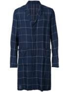 Kazuyuki Kumagai - Checked Single Breasted Coat - Men - Cotton/linen/flax - 3, Blue, Cotton/linen/flax