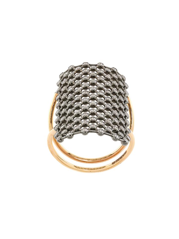 Diane Kordas Crystal Embellished Net Pattern Ring - Metallic