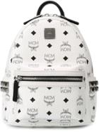 Mcm Logo Print Backpack, White, Pvc
