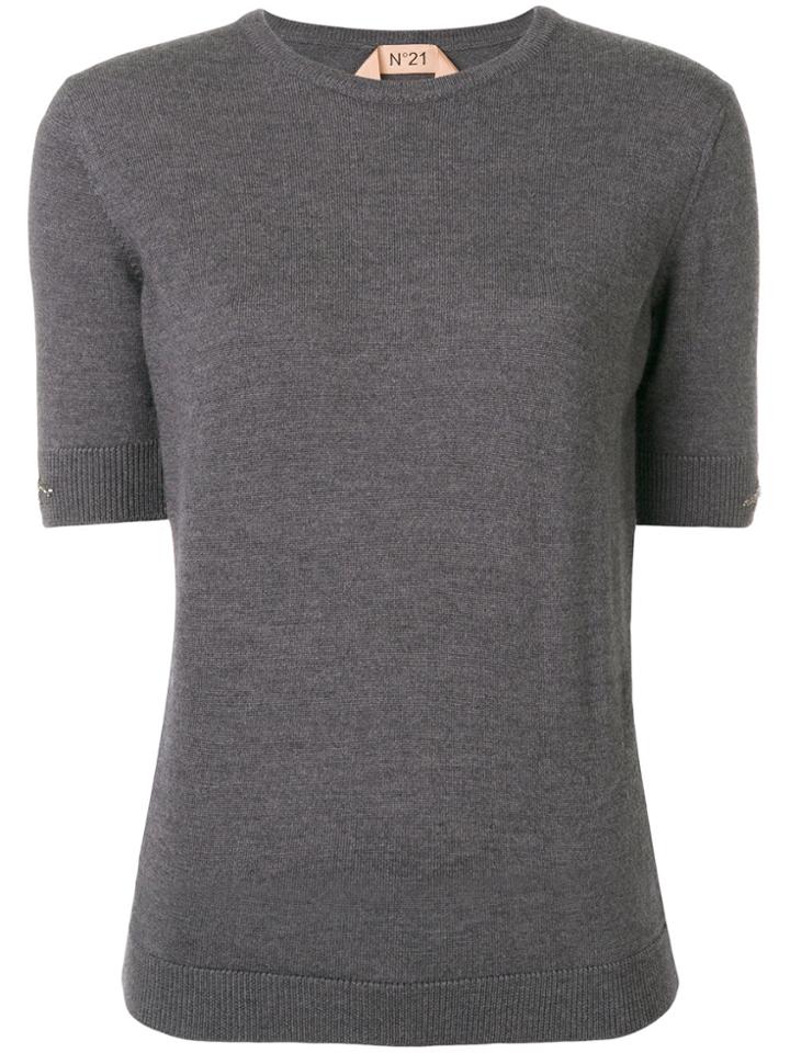 No21 Embellished Half Sleeve Sweater - Grey