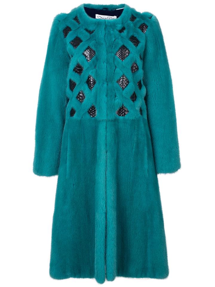 Oscar De La Renta Snake Intarsia Mid Coat - Blue
