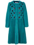 Oscar De La Renta Snake Intarsia Mid Coat - Blue