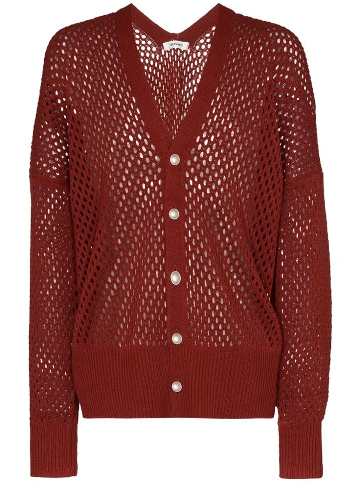 Sulvam Netted Button-front Cardigan - Red