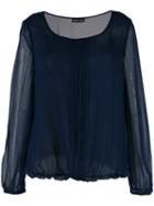 Emporio Armani - Shift Blouse - Women - Silk/polyester - 42, Blue, Silk/polyester