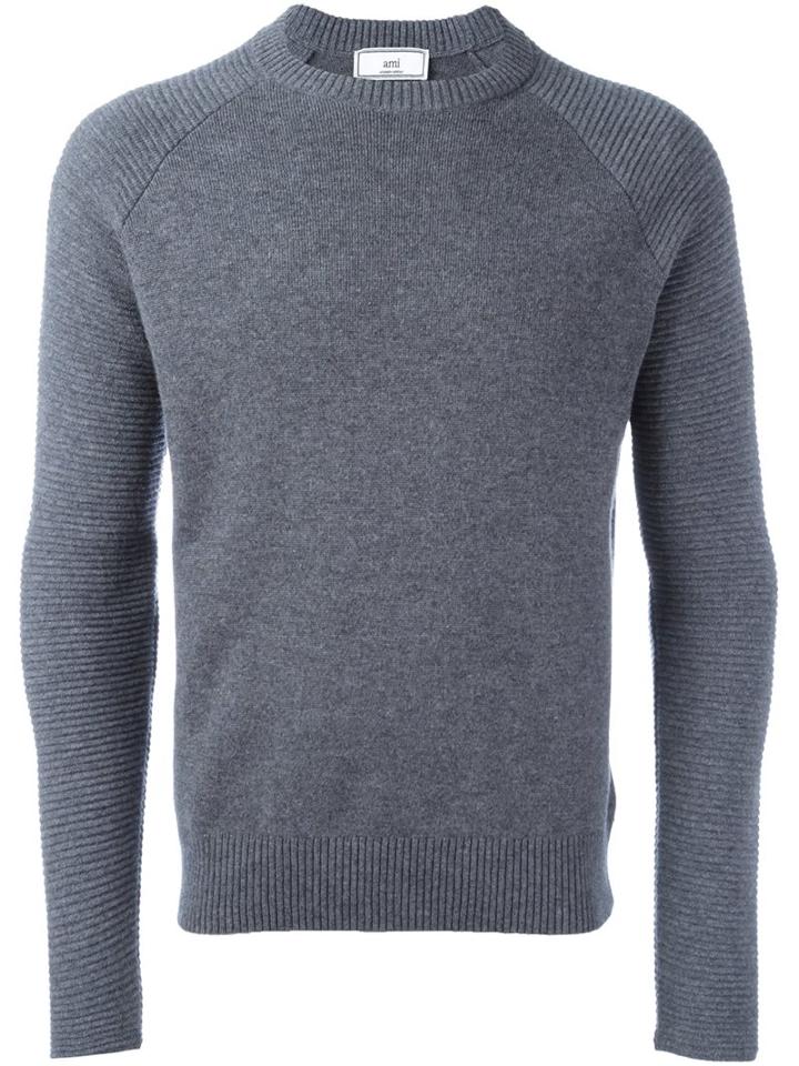 Ami Alexandre Mattiussi Slim-fit Pullover, Men's, Size: Xs, Grey, Cashmere/merino