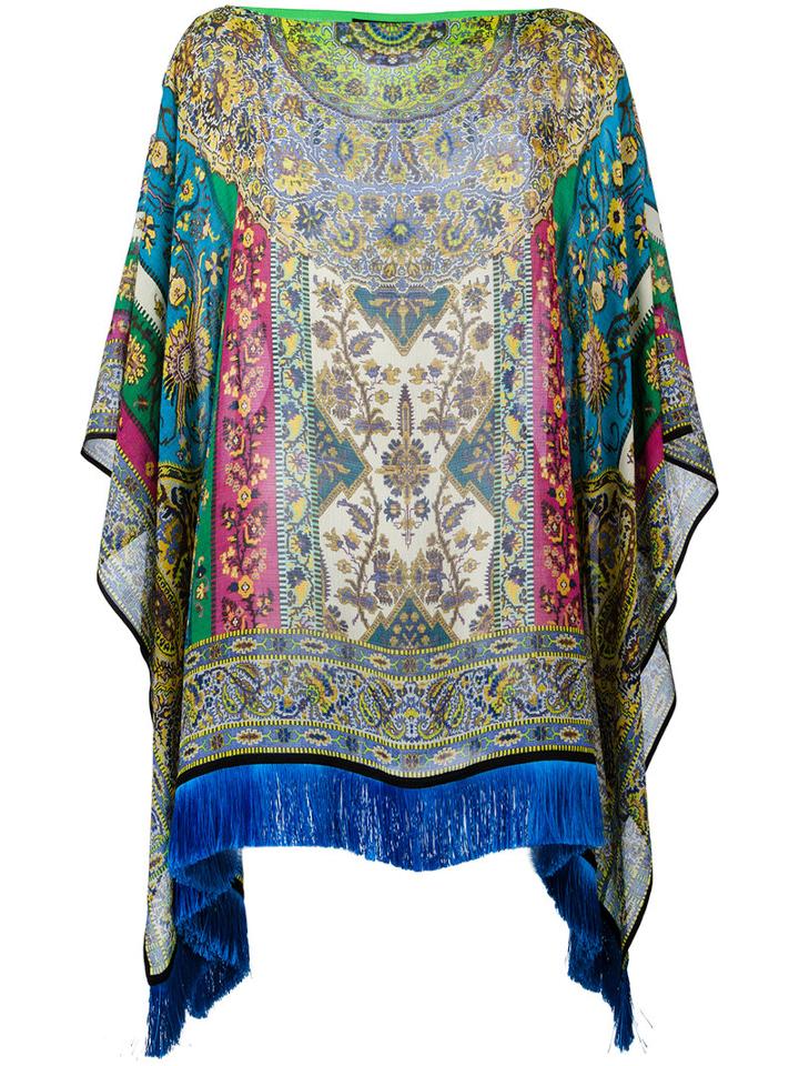 Etro - Floral Border Batwing Tunic - Women - Silk - One Size, Green, Silk