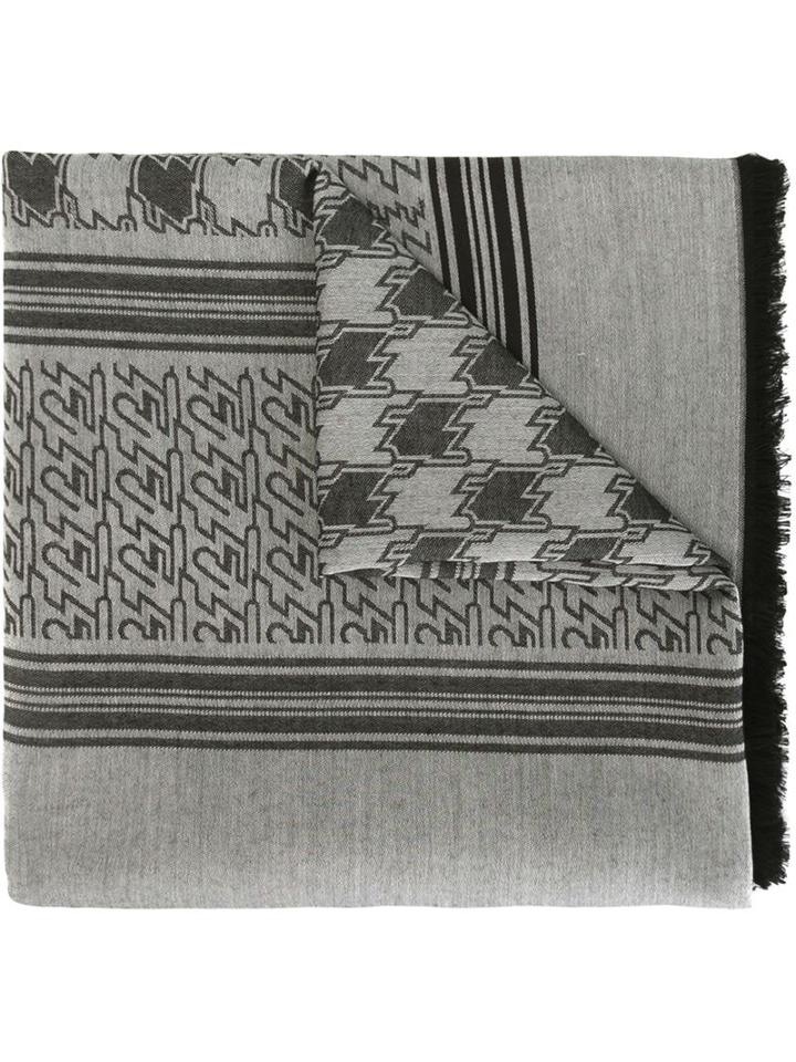 Kenzo Houndstooth Scarf, Adult Unisex, Grey, Viscose/cotton
