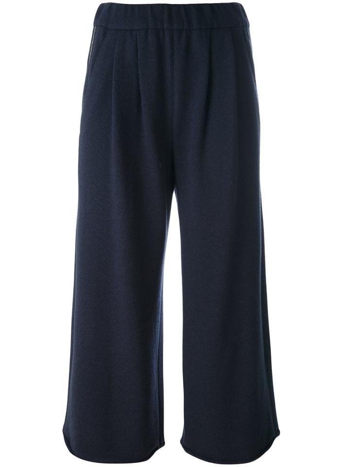 Brunello Cucinelli Flared Cropped Trousers, Women's, Size: 38, Blue, Cashmere/cotton