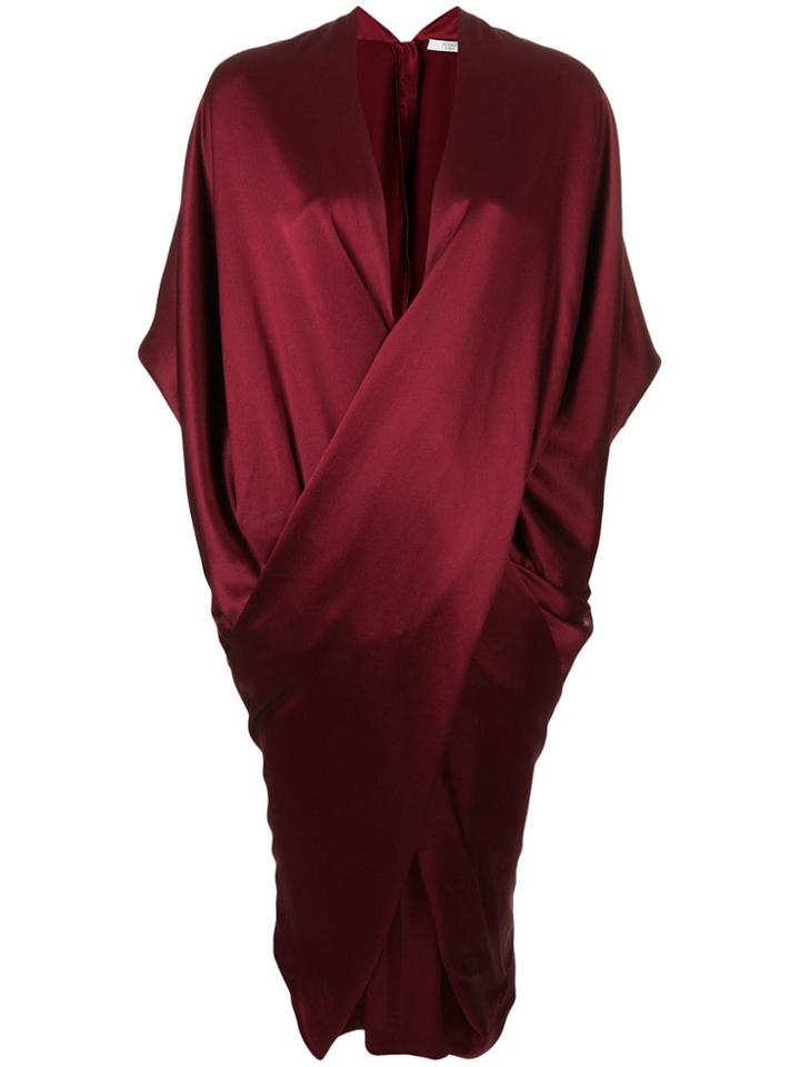 Poiret Draped V-neck Dress - Red