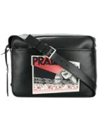 Prada Comic Logo Print Shoulder Bag - Black
