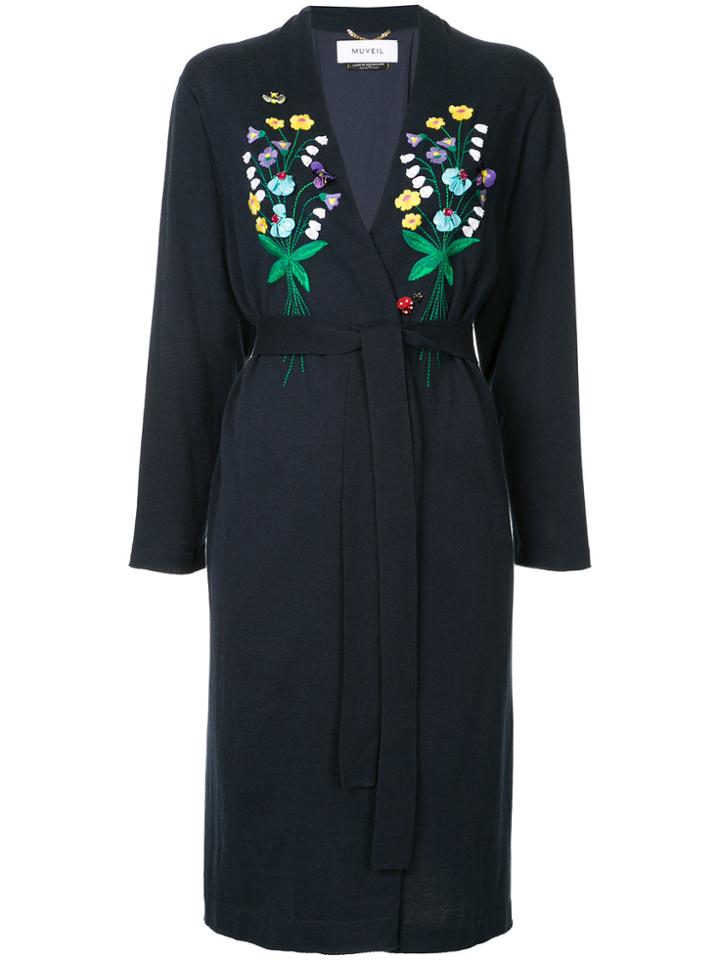 Muveil Embroidered Kimono Coat - Blue