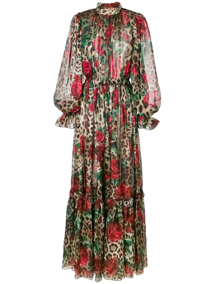 Dolce & Gabbana Rose Leopard Print Maxi Dress - Brown
