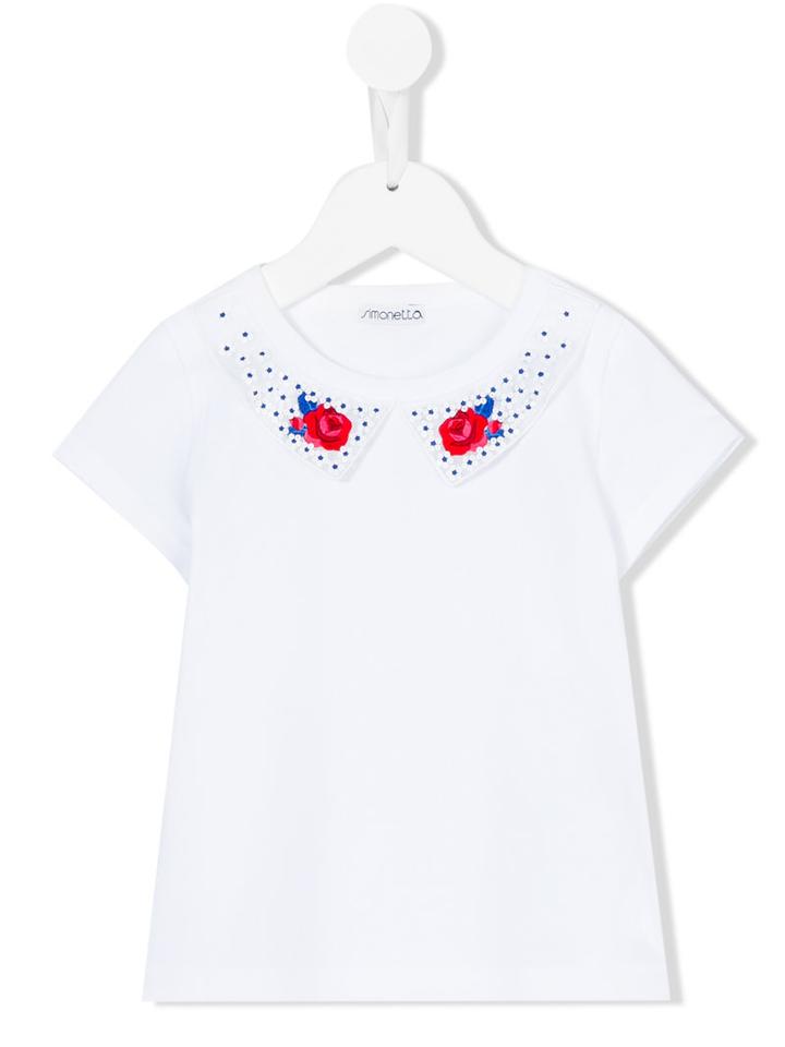 Simonetta - Embroidered Collar T-shirt - Kids - Cotton/polyester/spandex/elastane - 9 Yrs, White