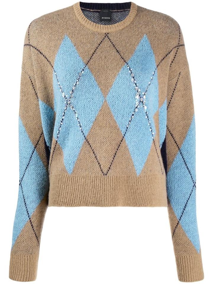 Pinko Argyle Sequin Knit Jumper - Brown