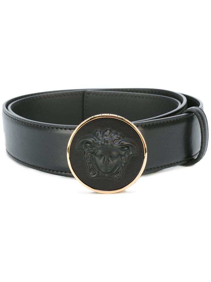 Versace Round Medusa Buckle Belt, Men's, Size: 90, Black, Leather