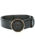 Versace Round Medusa Buckle Belt, Men's, Size: 90, Black, Leather