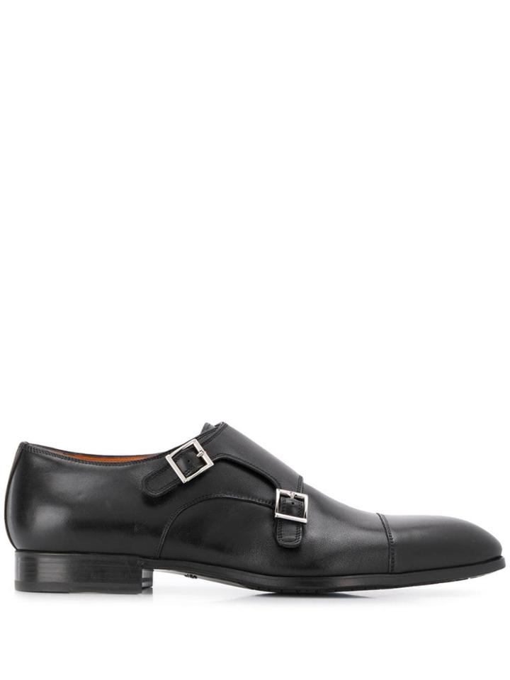 Santoni Double Buckle Monk Shoes - Black
