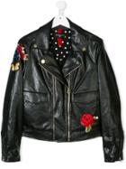 Monnalisa Embroidered Biker Jacket - Black