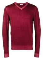 Sun 68 Slim-fit Logo V-neck Sweater - Red