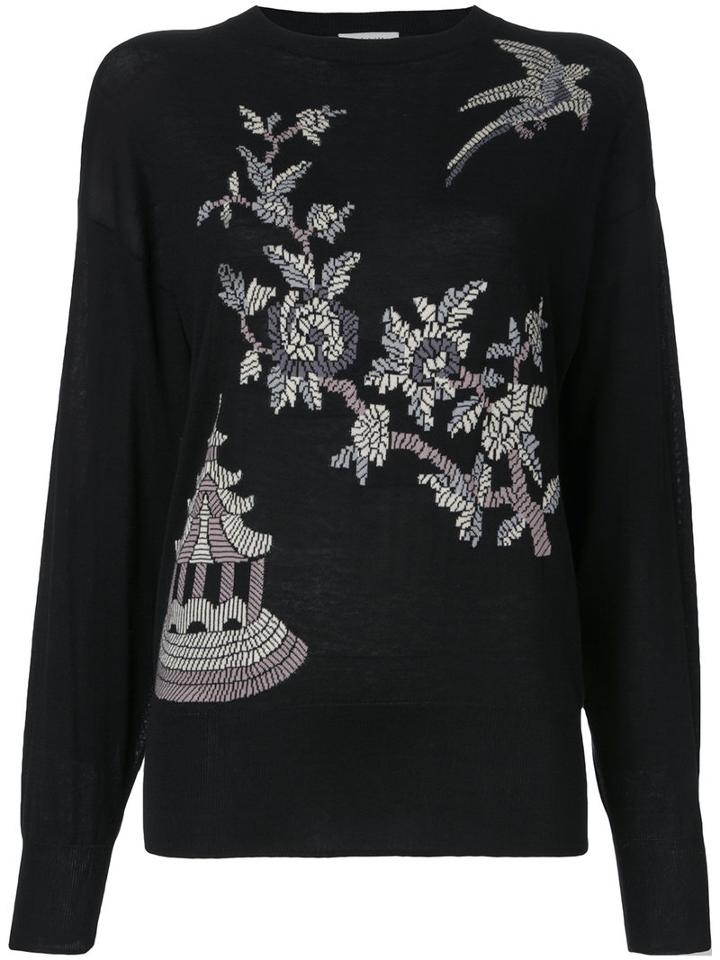 Ms Min Floral Pattern Jumper, Women's, Size: Large, Black, Silk/cotton