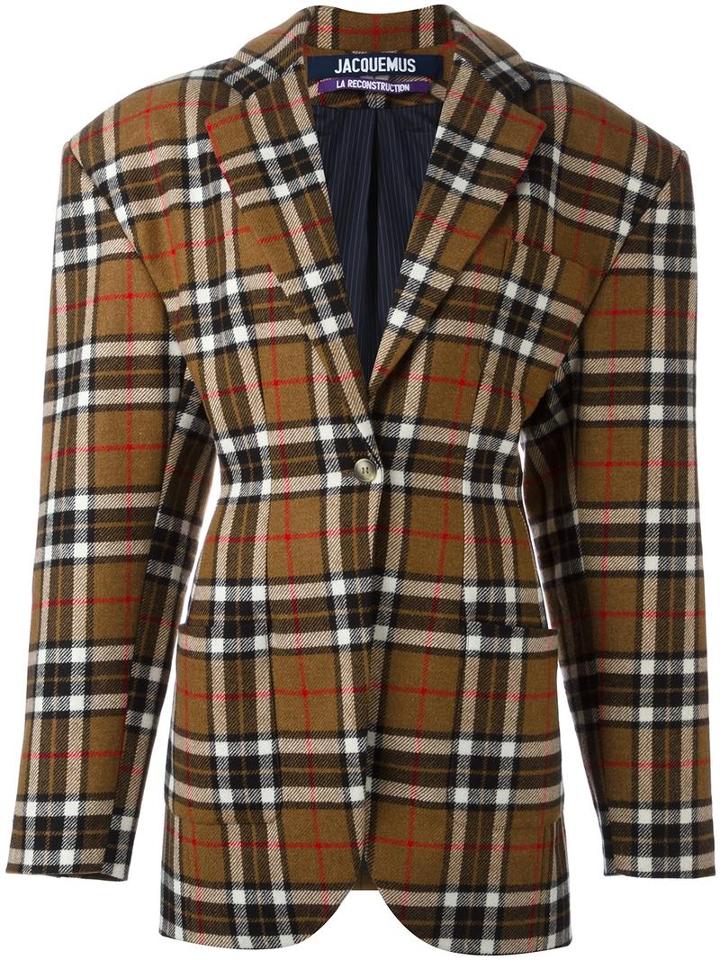 Jacquemus Checked Oversized Blazer, Women's, Size: 40, Brown, Wool/acetate/polyester