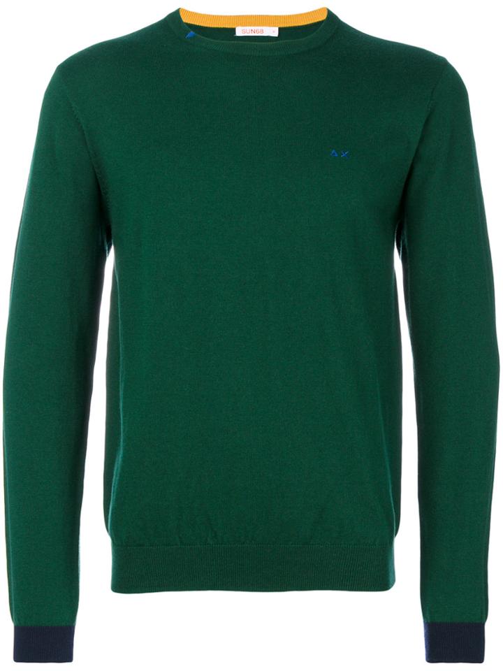 Sun 68 Contrast Cuff Sweater - Green